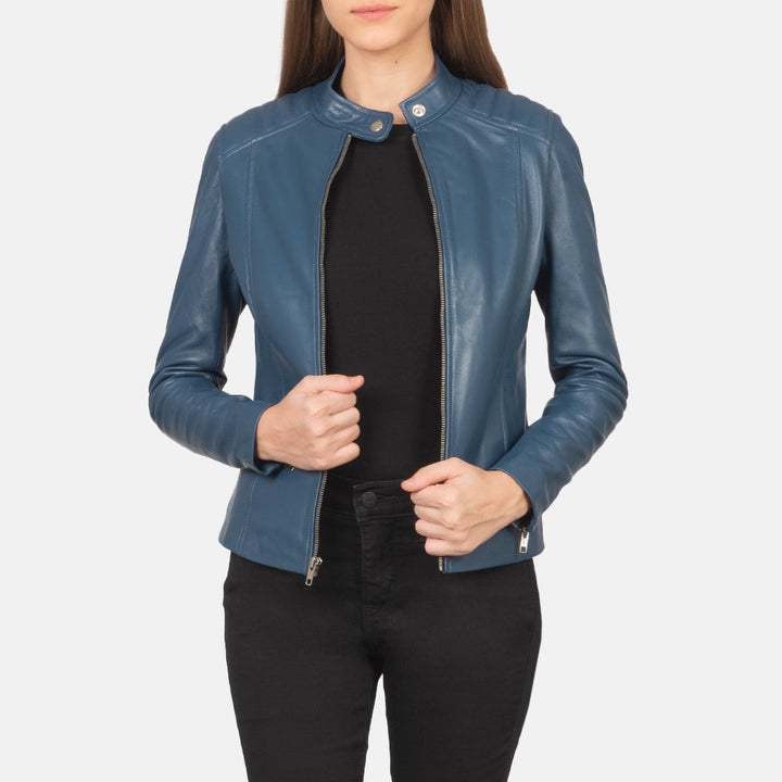 Blue Leather Biker Jacket